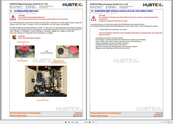 Hubtex Forklift MQ 45 2125 PU Parts Manual Operating Manual 2008 DE 1