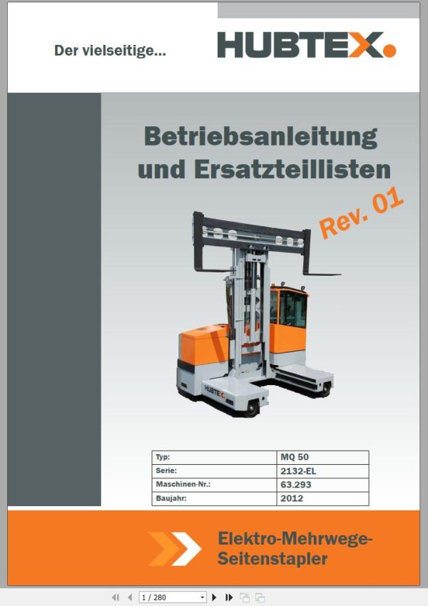 Hubtex Forklift MQ 50 2132 EL Parts Manual Service Manual Operating Manual 2012 EN DE PL 1