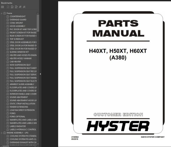 Hyster A380 H40XT H50XT H60XT Parts Manual 05.2019 4150962 PM US EN 1
