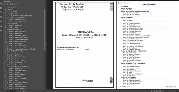 John Deere 4520 4720 Compact Utility Tractors With Cab Technical Service Manual TM105419 1