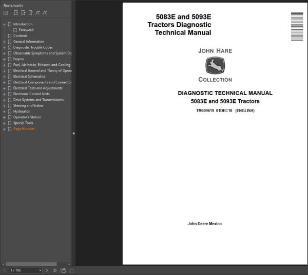 John Deere 5083E 5093E Tractors Diagnostic Technical Service Manual TM609619 1
