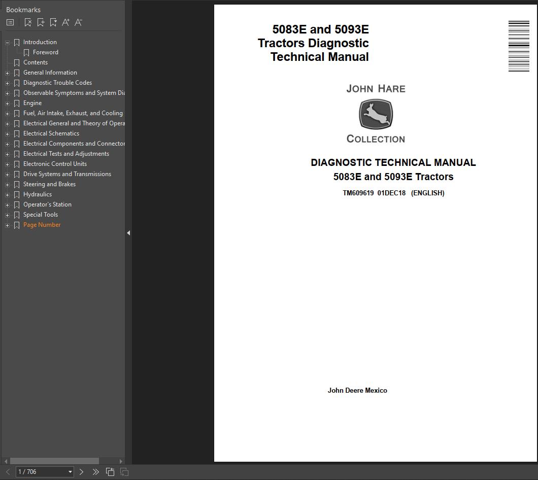 John Deere 5083E 5093E Tractors Diagnostic Technical Service Manual TM609619 1