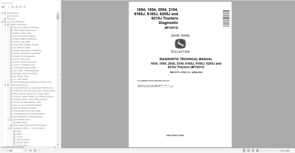 John Deere 6165J6J 1654 6185J6J 1854 6205J6J 2054 6210J6J 2104 Tractors Diagnostic Technical Manual TM135719 1