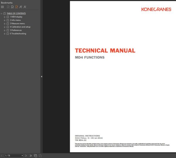 KoneCranes Reach Stacker MD4 Cabliration Functions Technical Manual 2