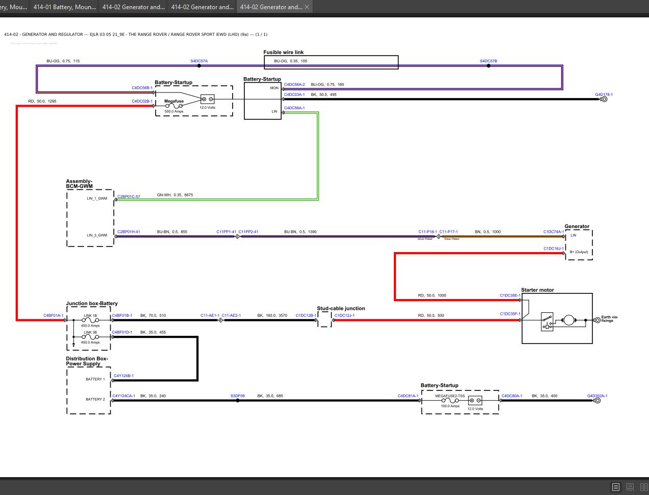 Landrover Ranger Rover SPORT 2020 Generator and Regulator Electrical Wiring Diagram 1