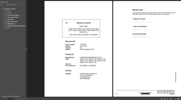 Liebherr Diesel Engine D934 D936 D944 D946 A7 04 A7 00 Operator Manual 2018 1