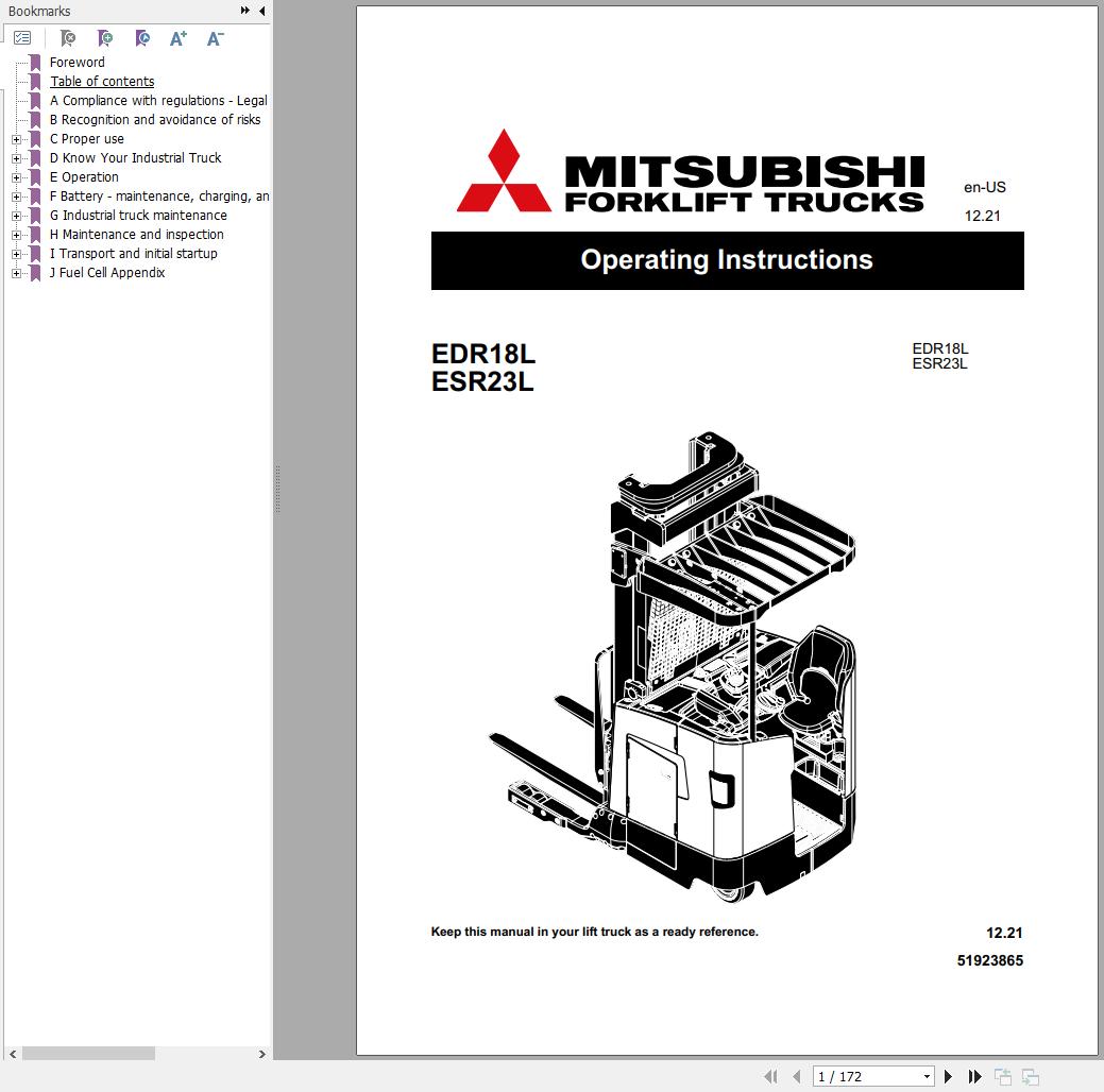 Mitsubishi Forklift EDR18L Operation and Maintenance Manual EN FR ES PT
