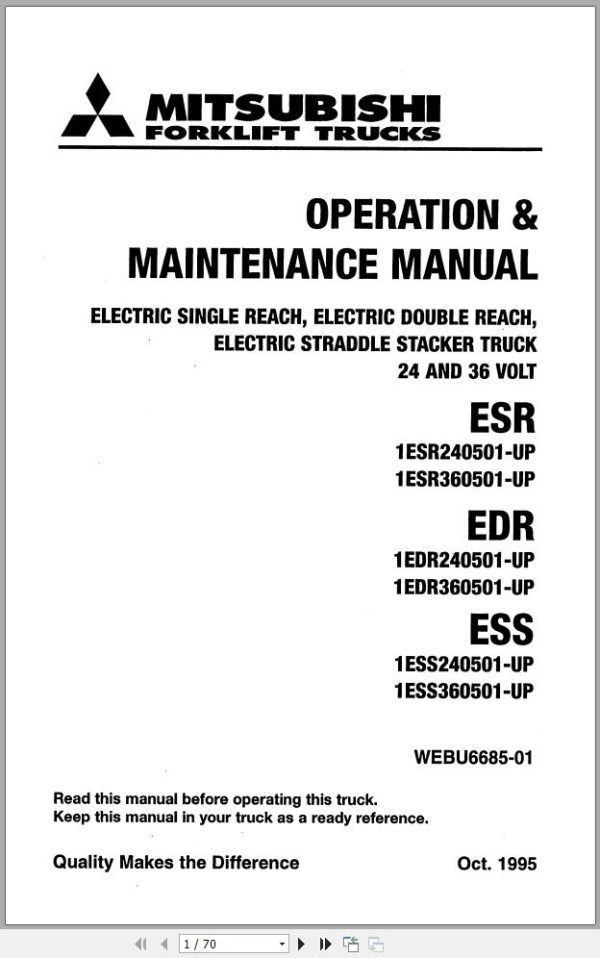 Mitsubishi Forklift EDR24 EDR36 ESS24 ESS36 Operation and Maintenance Manual Service Manual