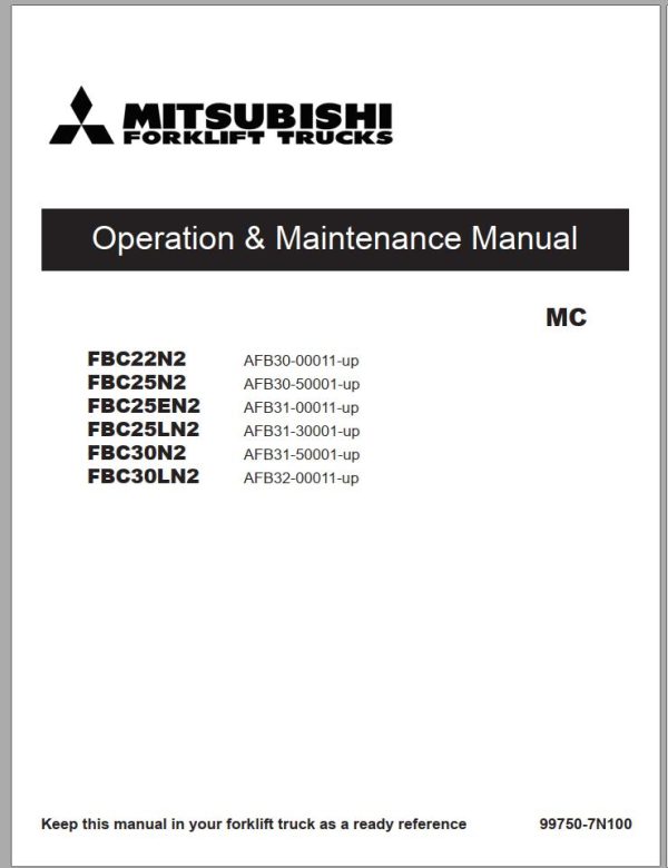 Mitsubishi Forklift FBC22N2 FBC25EN2 FBC25LN2 FBC25N2 FBC30LN2 FBC30N2 Diagrams Operation and Maintenance Manual