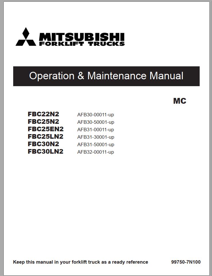 Mitsubishi Forklift FBC22N2 FBC25EN2 FBC25LN2 FBC25N2 FBC30LN2 FBC30N2 Diagrams Operation and Maintenance Manual