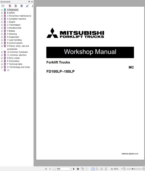 Mitsubishi Forklift FD100L12P FD100L12PM Diagrams Operation and Maintenance Manual Service Manual EN FR ES 2