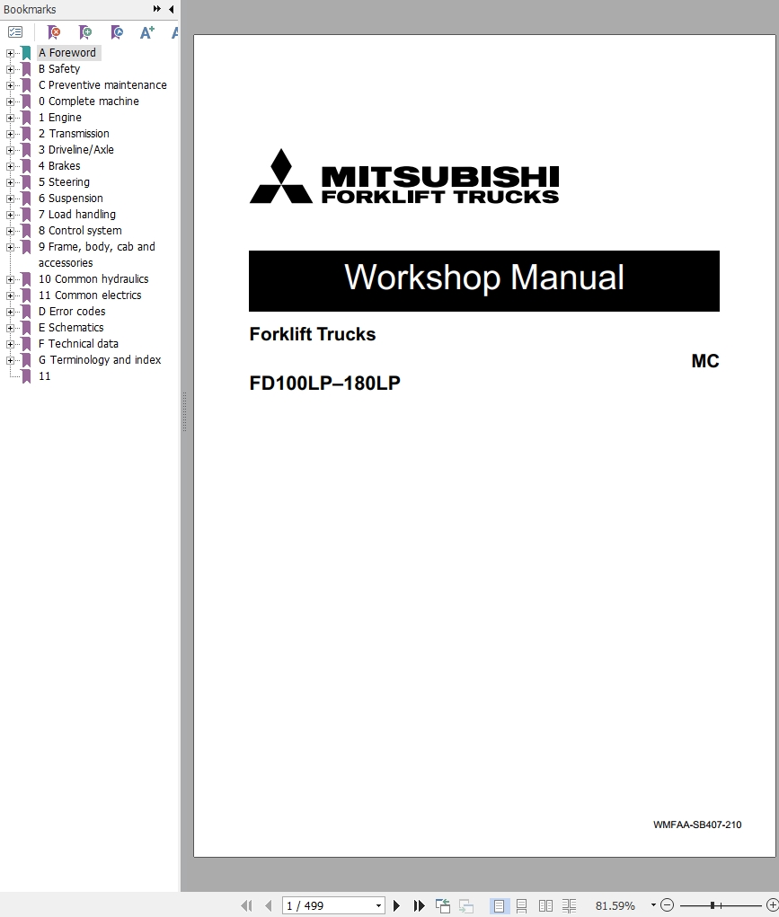 Mitsubishi Forklift FD100L12P FD100L12PM Diagrams Operation and Maintenance Manual Service Manual EN FR ES 2