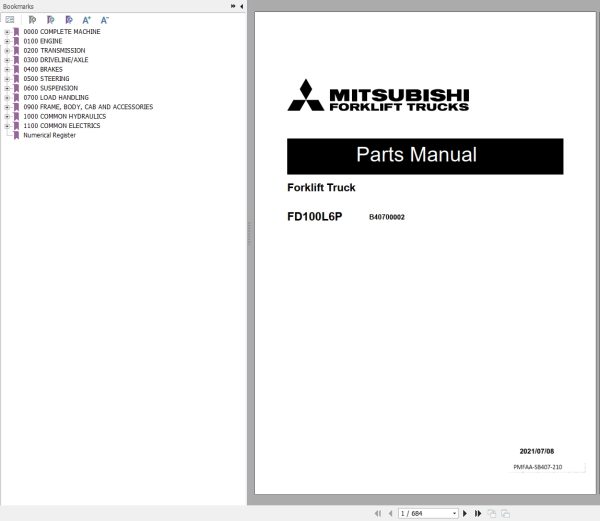 Mitsubishi Forklift FD100L6P Diagrams Operation and Maintenance Manual Service Manual EN FR ES 1