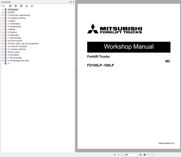 Mitsubishi Forklift FD100L6P Diagrams Operation and Maintenance Manual Service Manual EN FR ES 2