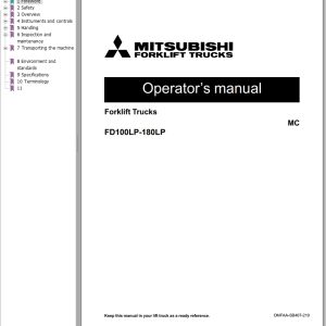 Mitsubishi Forklift FD120L12P FD120L12PM Diagrams Operation and Maintenance Manual Service Manual EN FR ES