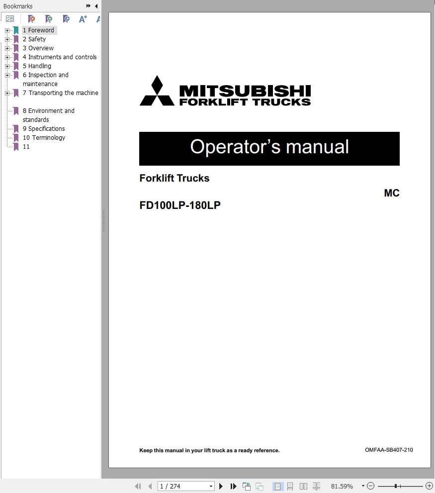 Mitsubishi Forklift FD120L12P FD120L12PM Diagrams Operation and Maintenance Manual Service Manual EN FR ES