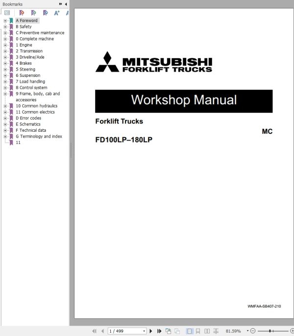 Mitsubishi Forklift FD120L12P FD120L12PM Diagrams Operation and Maintenance Manual Service Manual EN FR ES 2