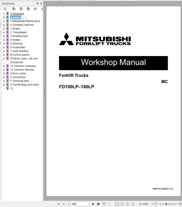 Mitsubishi Forklift FD120L6P Diagrams Operation and Maintenance Manual Service Manual Parts Manual EN ES FR