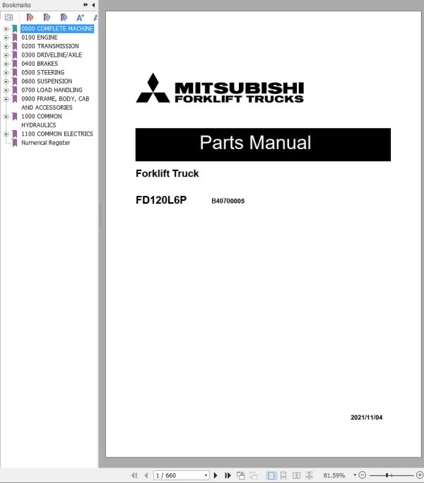 Mitsubishi Forklift FD120L6P Diagrams Operation and Maintenance Manual Service Manual Parts Manual EN ES FR 1