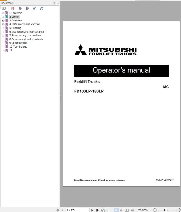 Mitsubishi Forklift FD160L12P Diagrams Operation and Maintenance Manual Service Manual Parts Manual EN FR ES