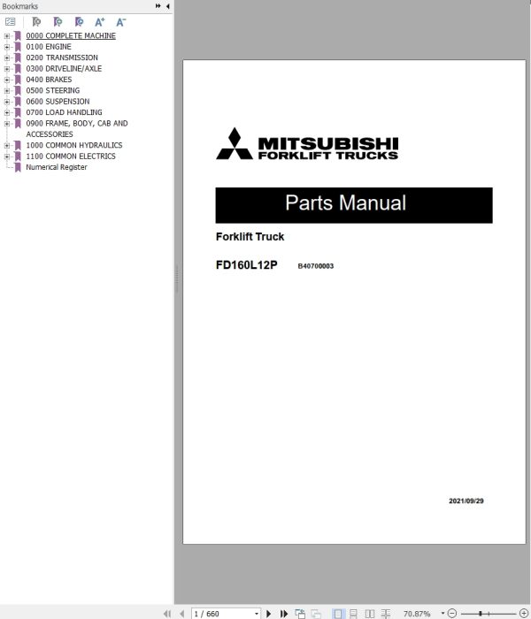 Mitsubishi Forklift FD160L12P Diagrams Operation and Maintenance Manual Service Manual Parts Manual EN FR ES 1