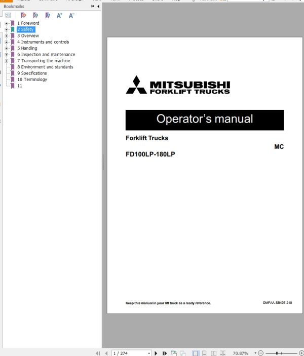 Mitsubishi Forklift FD180L6P Diagrams Operation and Maintenance Manual Service Manual EN FR ES
