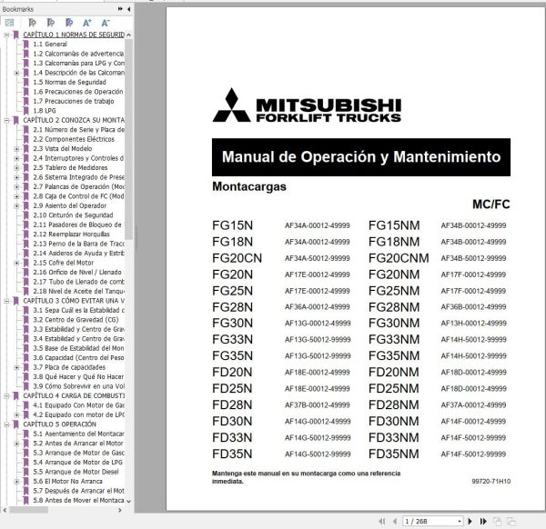 Mitsubishi Forklift FD20NM FD28NM FD33NM FD35NM Diagrams Operation and Maintenance Manual ES