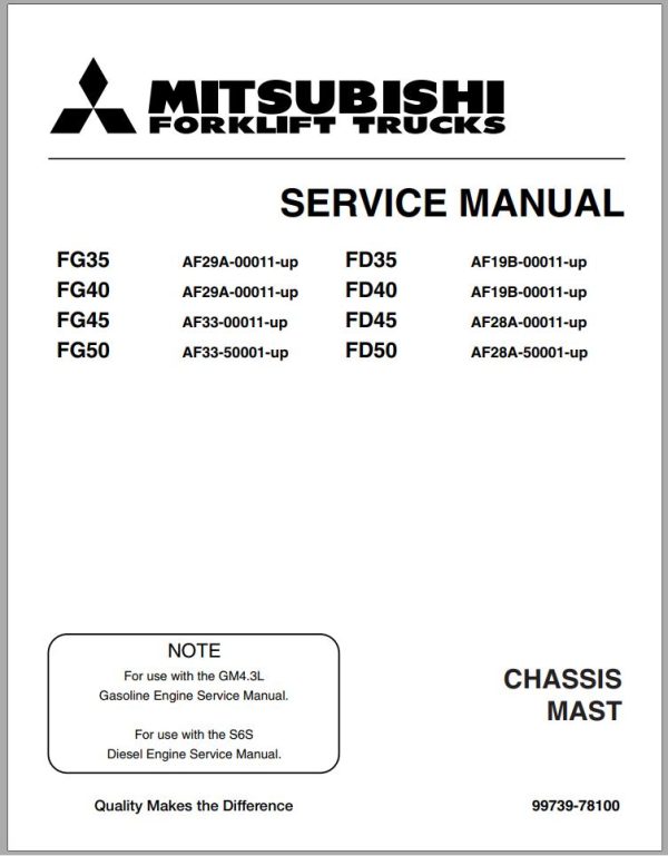 Mitsubishi Forklift FD40 Diagrams Operation and Maintenance Manual Service Manual