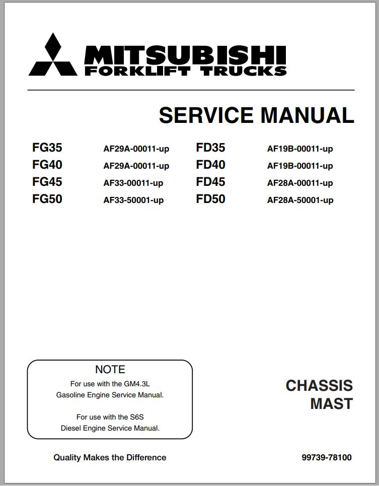 Mitsubishi Forklift FD40 Diagrams Operation and Maintenance Manual Service Manual