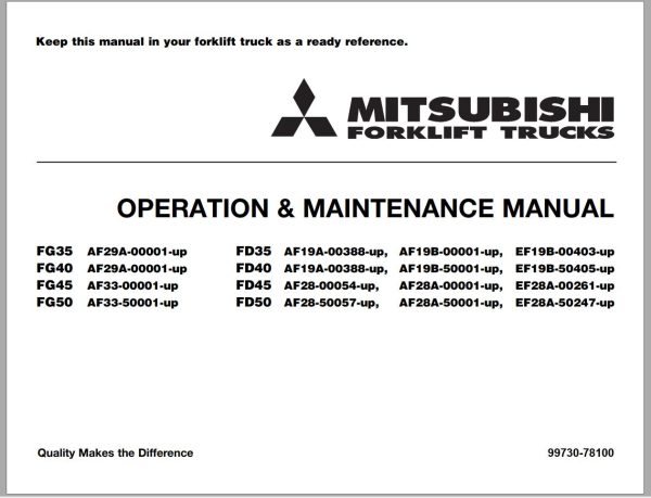 Mitsubishi Forklift FD40 Diagrams Operation and Maintenance Manual Service Manual 1