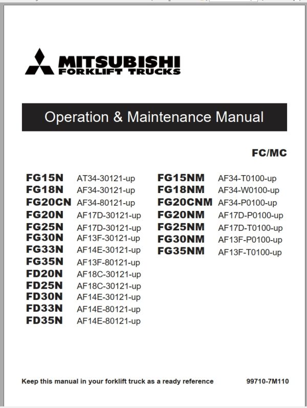 Mitsubishi Forklift FG15N FG18N Diagrams Operation and Maintenance Manual Service Manual EN FR ES