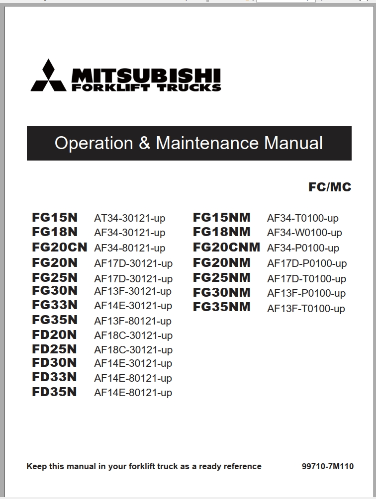 Mitsubishi Forklift FG15N FG18N Diagrams Operation and Maintenance Manual Service Manual EN FR ES
