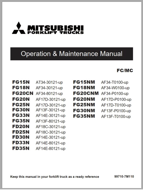 Mitsubishi Forklift FG15NM FG18NM FG20NM Diagrams Operation and Maintenance Manual Service Manual EN FR ES