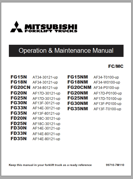 Mitsubishi Forklift FG20CN FG20N FG25N FG30N Diagrams Operation and Maintenance Manual Service Manual EN FR ES