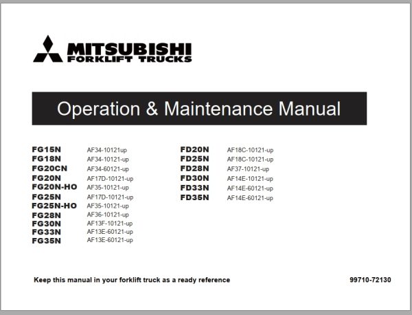 Mitsubishi Forklift FG28N Diagrams Operation and Maintenance Manual Service Manual EN FR ES