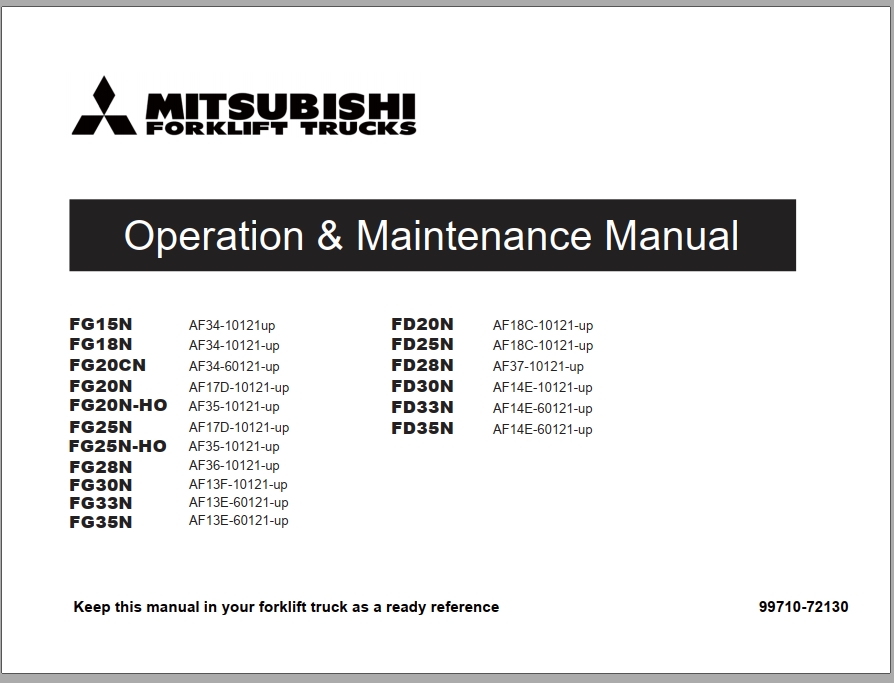 Mitsubishi Forklift FG28N Diagrams Operation and Maintenance Manual Service Manual EN FR ES