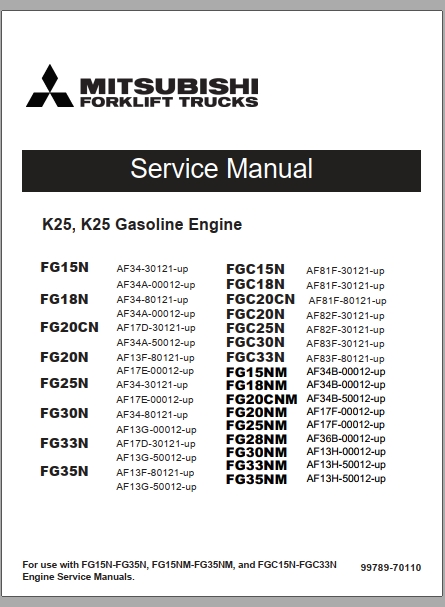 Mitsubishi Forklift FG33NM Diagrams Operation and Maintenance Manual Service Manual EN ES