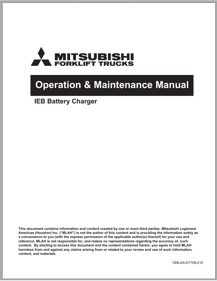 Mitsubishi Forklift Li Ion Battery Charger Mitsubishi Operation and Maintenance Manual Service Manual