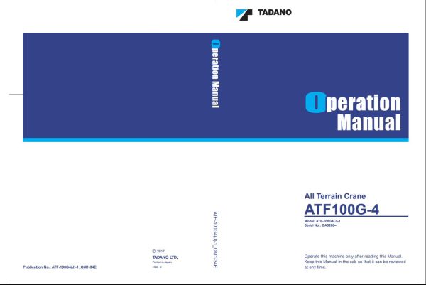Tadano All Terrain Crane ATF100G 4 Operation Manual ATF100G4J 1 OM1 34E 1