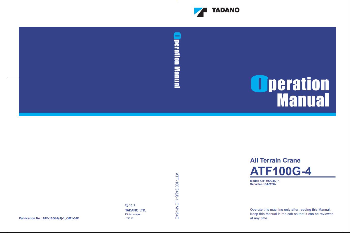 Tadano All Terrain Crane ATF100G 4 Operation Manual ATF100G4J 1 OM1 34E 1
