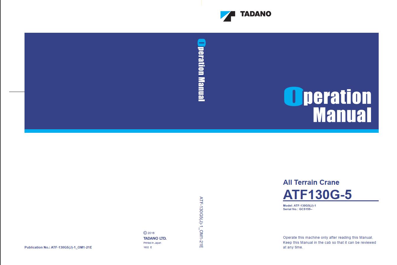 Tadano All Terrain Crane ATF130G 5 Operation Manual ATF130G5J 1 OM1 21E 1