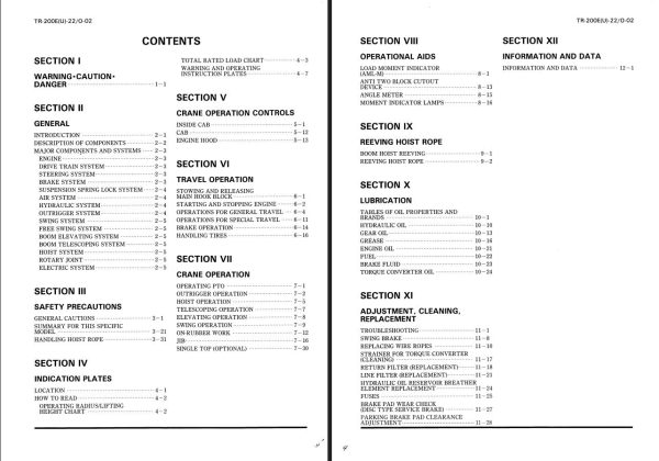 Tadano Hydraulic Crane TR 280XL Operation and Maintenance Manual TR 200EU 22 O 02 2