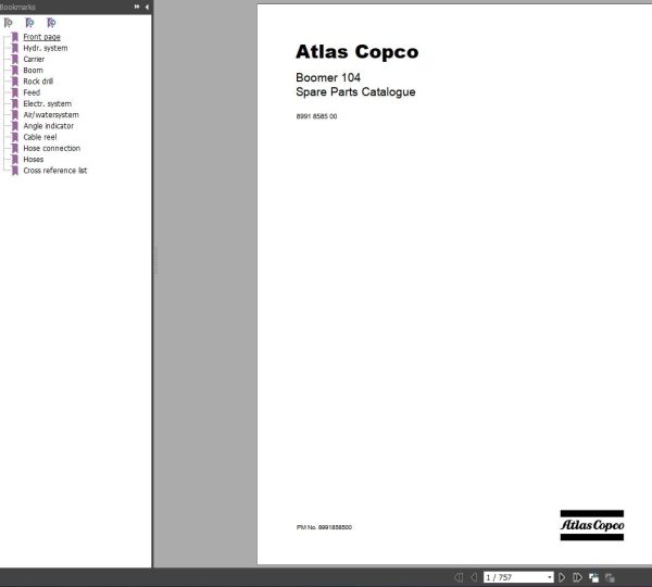 Atlas Copco Boomer 104 Spare Parts Catalogue 8991858500 1
