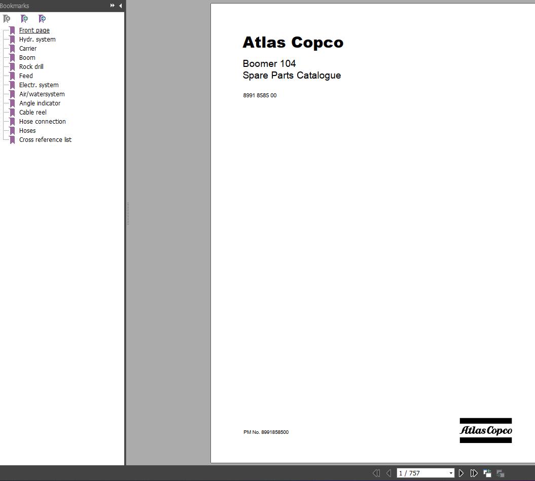 Atlas Copco Boomer 104 Spare Parts Catalogue 8991858500 1