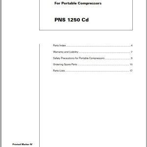 Atlas Copco Portable Compressors PNS 1250 Cd Spare Parts List 2006