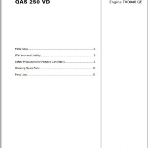 Atlas Copco Portable Compressors QAS 250 Vd Spare Parts List 2007