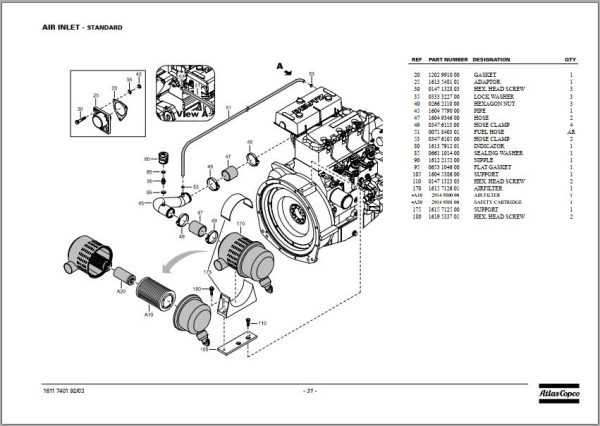Atlas Copco Portable Compressors QAX 30 Dd Engine F3M2011F Spare Parts List 2008 1