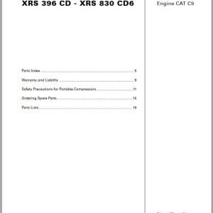 Atlas Copco Portable Compressors XRS 396 CD XRS 830 CD6 Engine CAT C9 Spare Parts List 2007