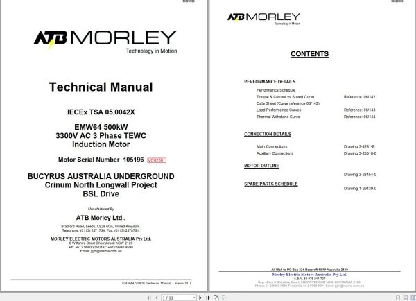 CAT ATB Morley EMW64 500 kW Motor Technical Manual BI620398