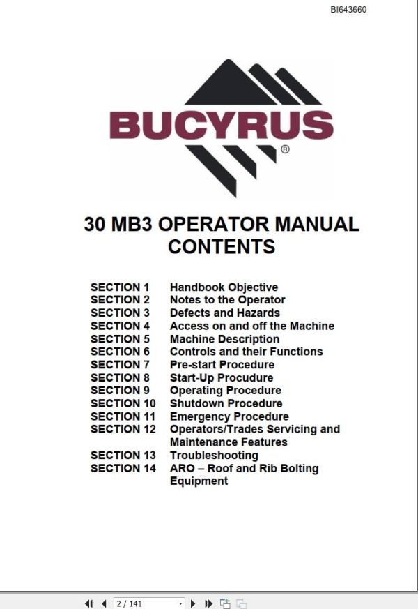 CAT Bucyrus 30MB3 Operator Manual BI643660